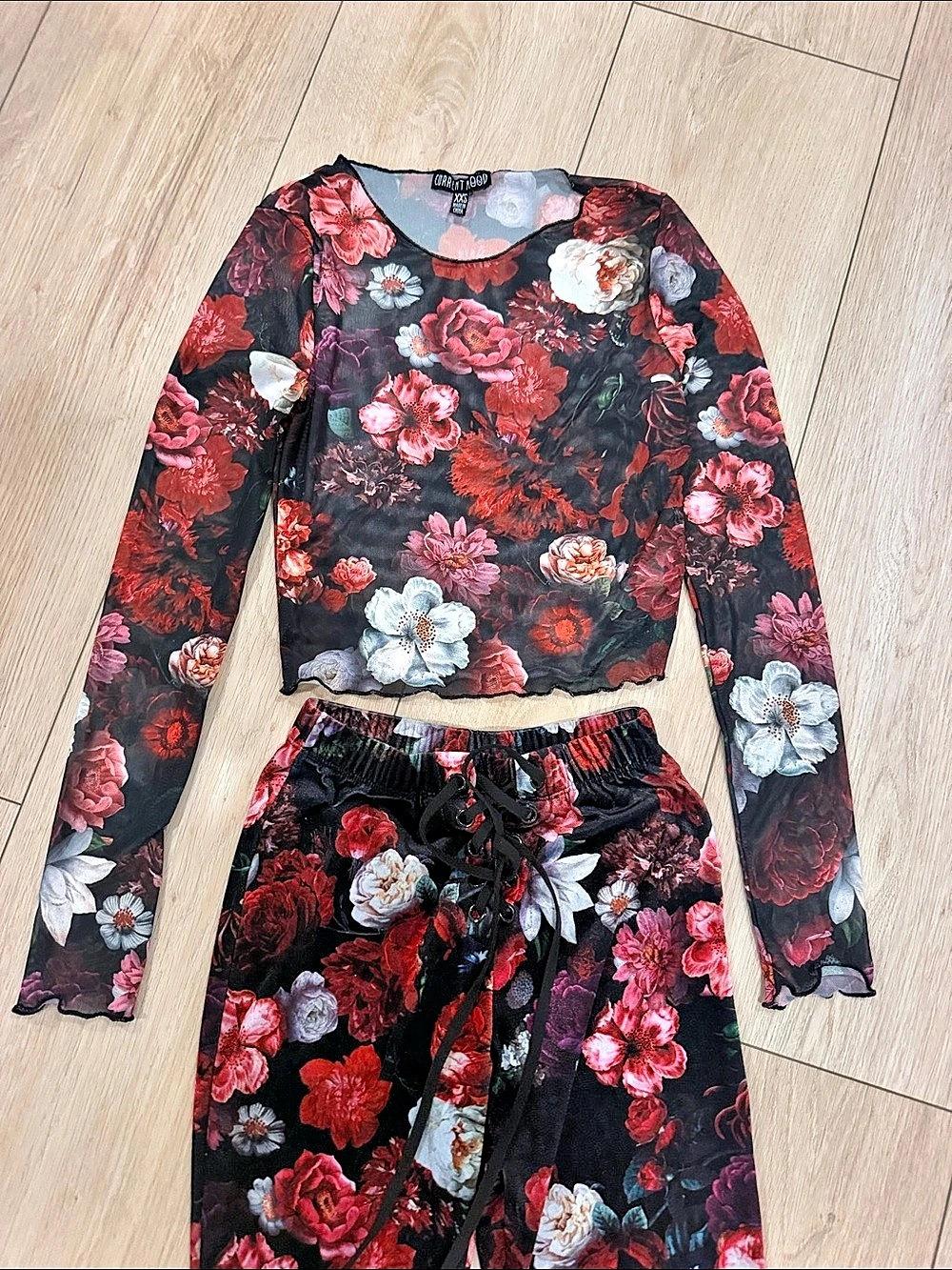 Current Mood Floral Two-Piece Set in Black & Red